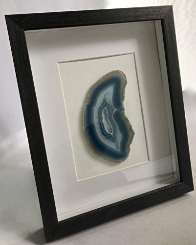 Blue-Dyed Sliced Agate Art in Ebony Wood Shadow Box - 8