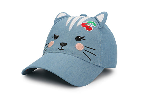 Kids 3D Cap - Cat Denim - FlapJackKidsCanada