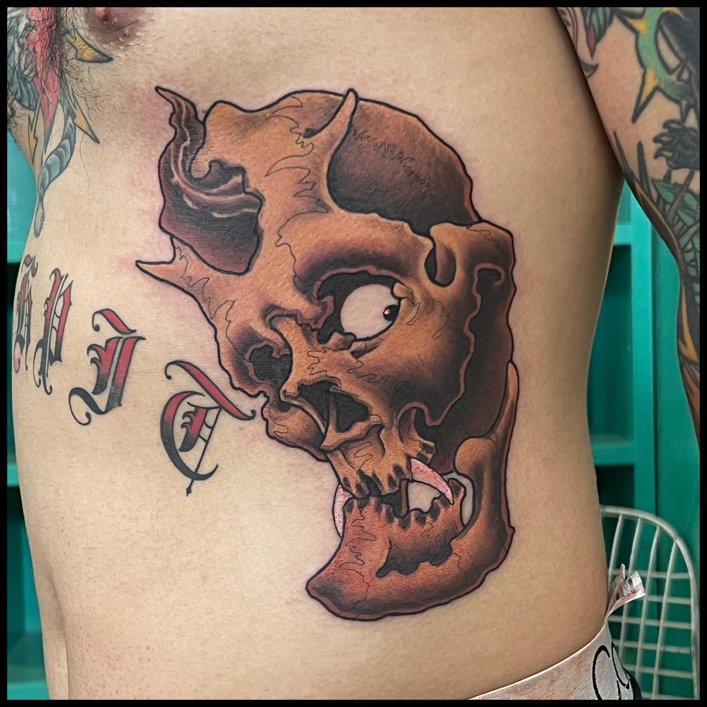 脇腹 #鬼スカル#oniskull #skull #skulltattoo #tattoo #ink #freehand