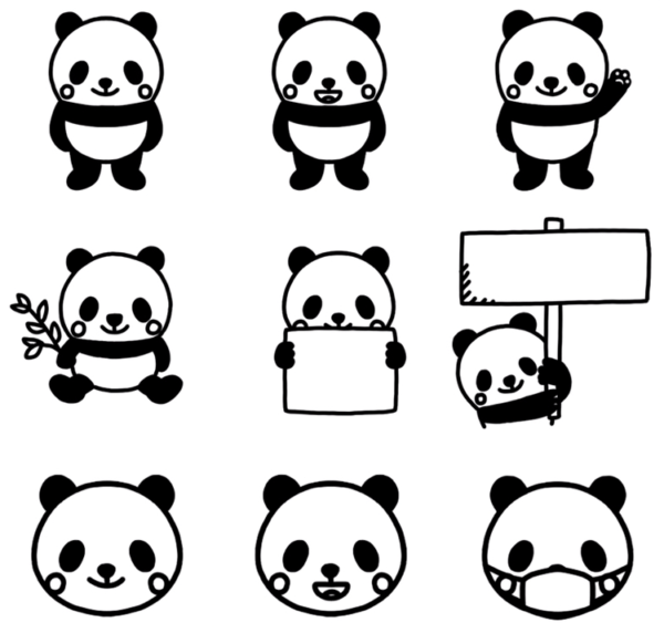 パンダのモノクロイラスト | 白黒イラストのフリー素材集【イラスト