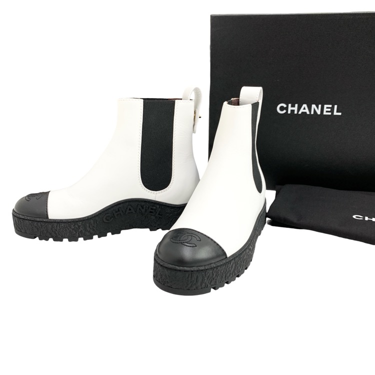 CHANEL シャネル ターンロックサイドゴアブーツ ホワイト 37 G37927