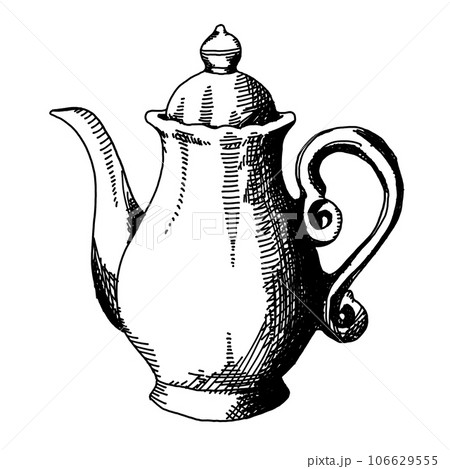 アンティーク風のポット ペン画・手描きイラストのイラスト素材