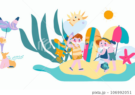 夏の海で遊ぶ子供たちのイラストのイラスト素材 [106992051] - PIXTA