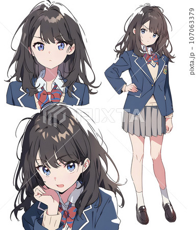 女子高生のキャラクターシート デフォルメイラスト（AI生成画像）の