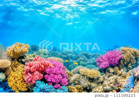 海の中・綺麗で色鮮やかな珊瑚礁「AI生成画像」のイラスト素材