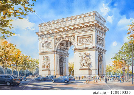 フランスの凱旋門をイメージしたイラストのイラスト素材 [120939329