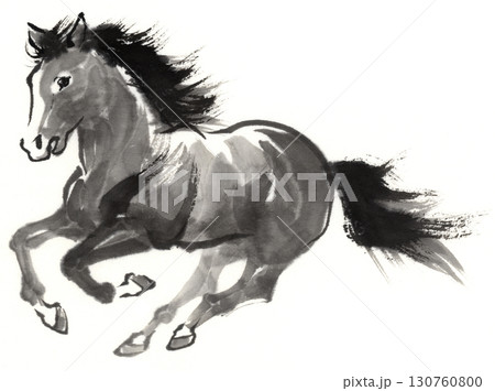 水墨画 走る馬のイラスト素材 [130760800] - PIXTA