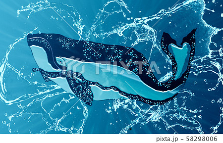 浮世絵 鯨 その1 Water versionのイラスト素材 [58298006] - PIXTA