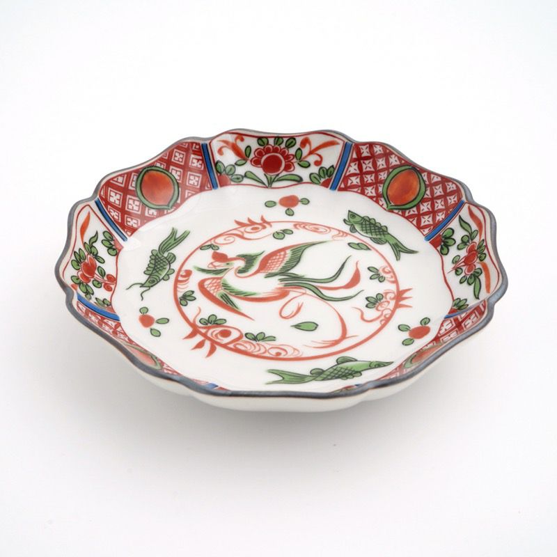 九谷焼 伝統柄 【九谷焼】4.2号皿揃 赤絵鳳凰〈5枚〉 |皿や鉢など和