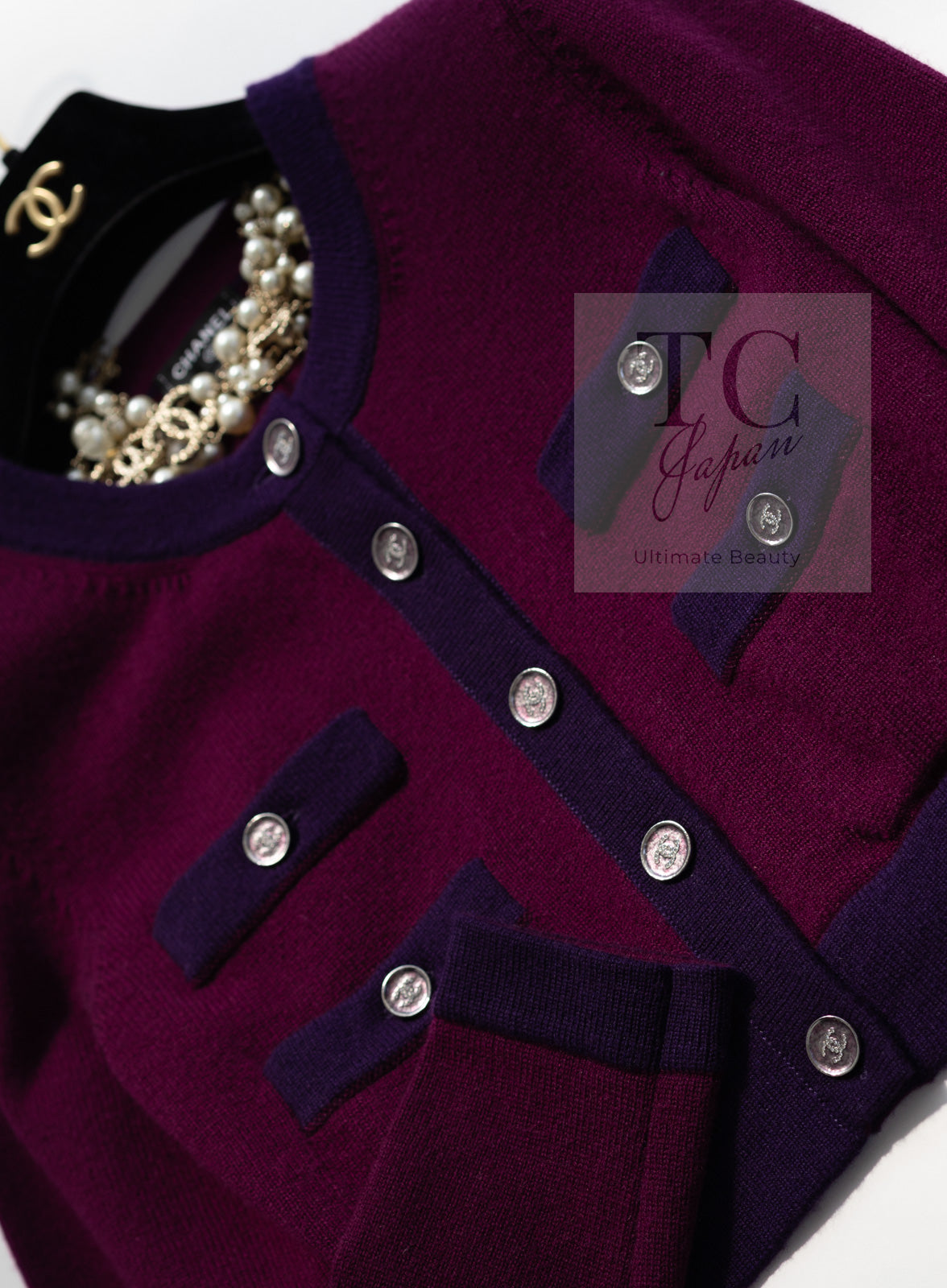 シャネル カーディガン CHANEL プラム パープル ココ ボタン