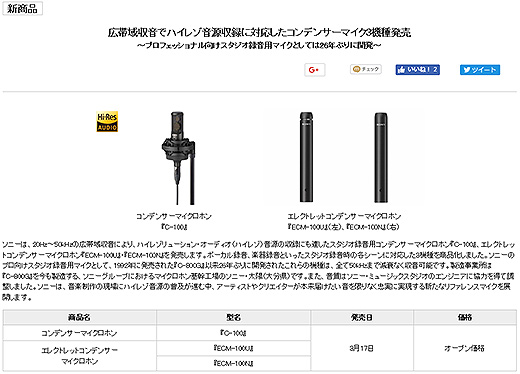 ソニーストアにて広帯域収音でハイレゾ音源収録に対応したコンデンサー