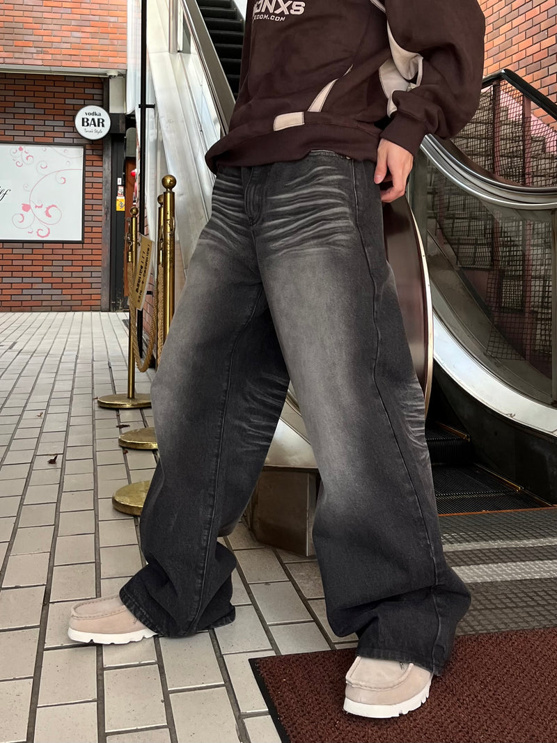 10日以内お届け】 ウォッシュドブラックバギーデニム L2011