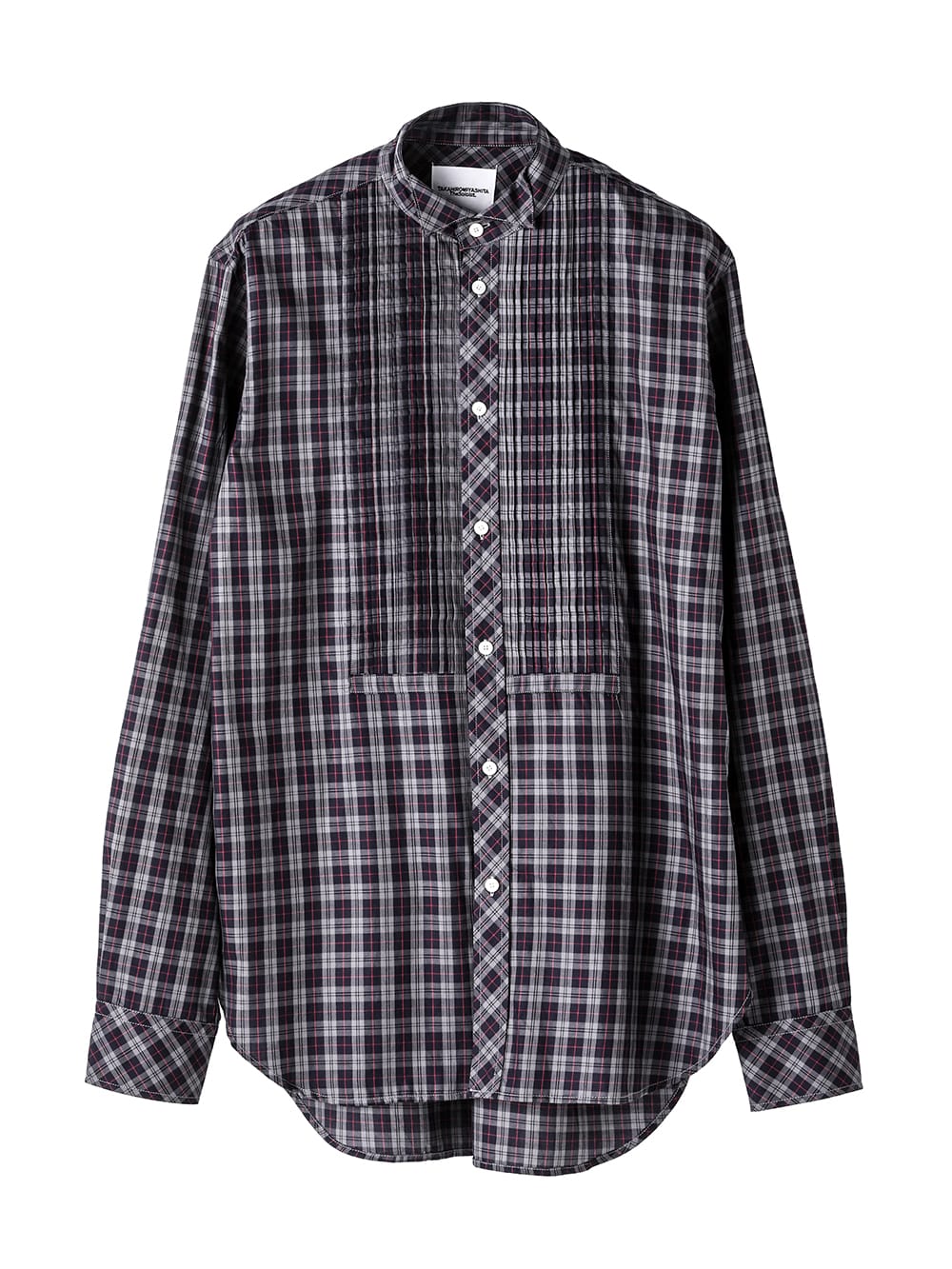 ss.0019AW25-navy check ウィングカラーピンタックシャツ The Black