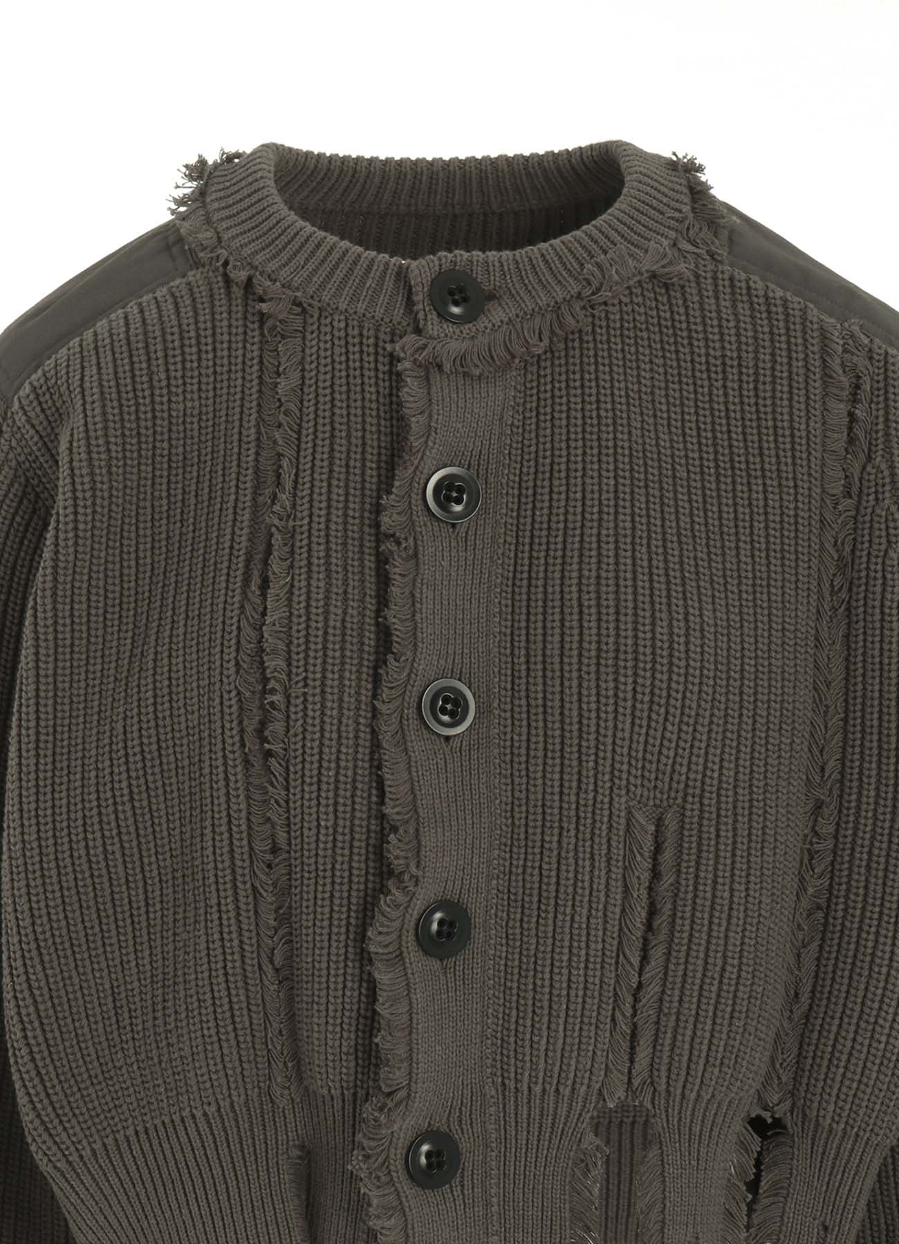 COTTON CREWNECK DISTRESSED KNIT CARDIGAN – THE SHOP YOHJI YAMAMOTO