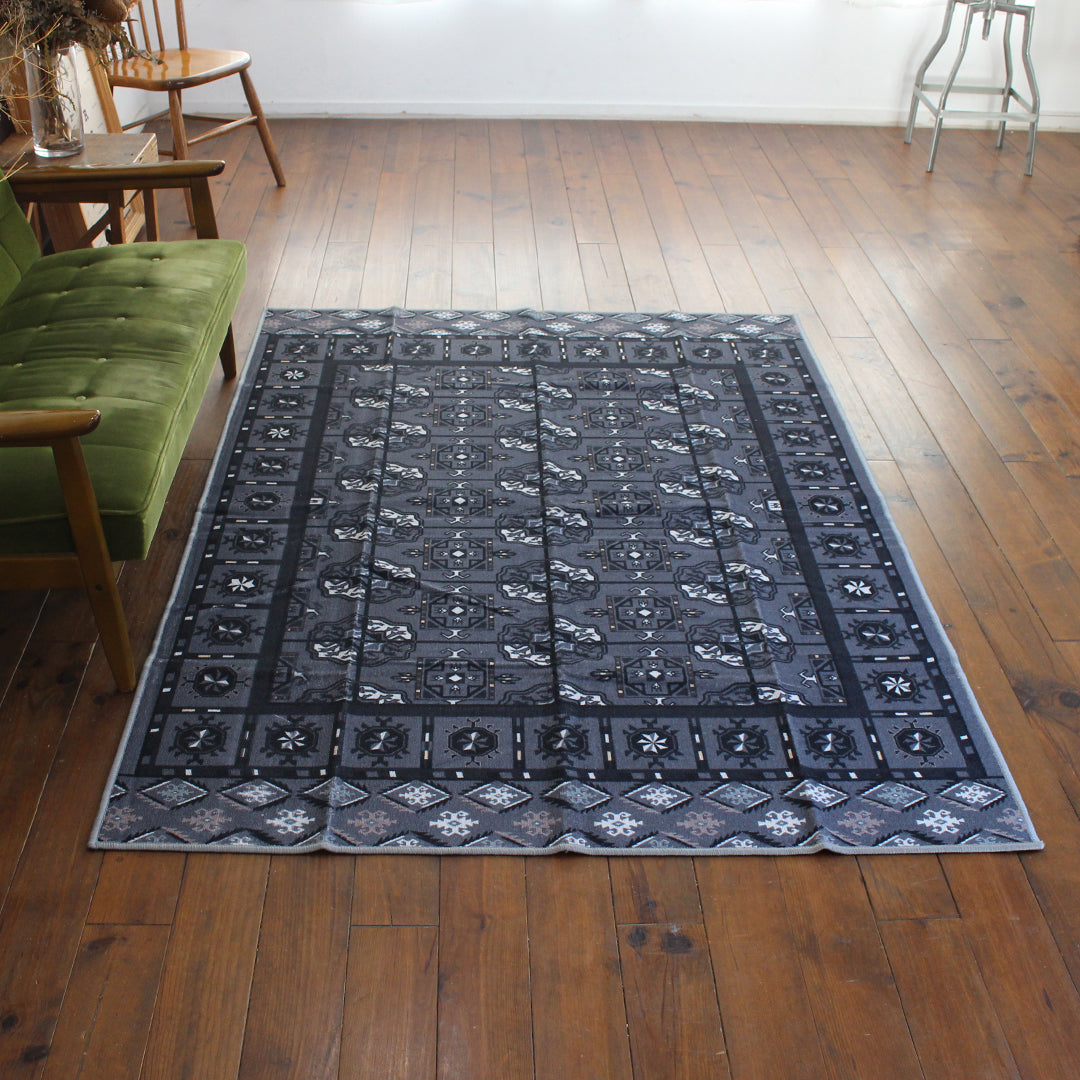 ヴィンテージ風ラグ TOCORU Series アフガンTEKKE ループ グレー– ラグ