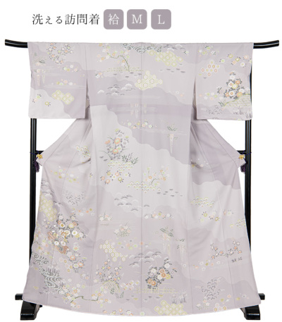 お仕立済み・袷】洗える訪問着（道長：グレー）（M・L） 洗える訪問着