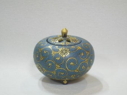 九谷焼 二代西田柏翠作 本金青粒鉄仙 4号香炉 - 土岐陶器本店