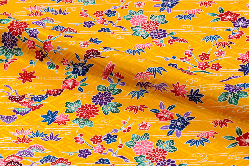 紅型（びんがた）松菊梅（山吹） 柄の和柄生地通販なら都香庵