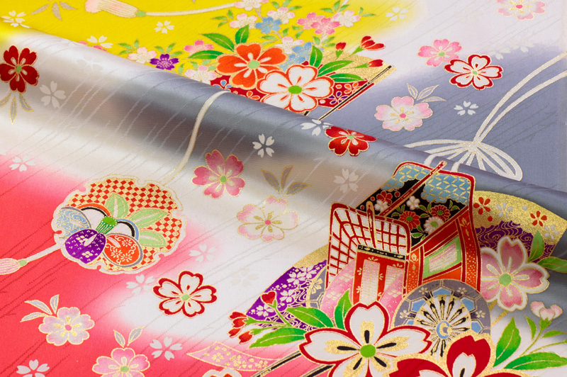 正絹の友禅販売 御所車に扇文柄の和柄生地の通販なら都香庵
