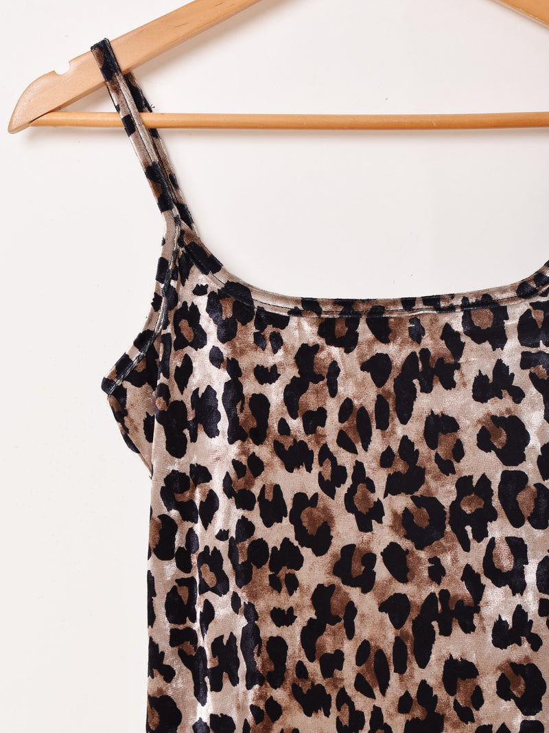 2色展開】Meridian レオパード柄 ベロアキャミソール ワンピース