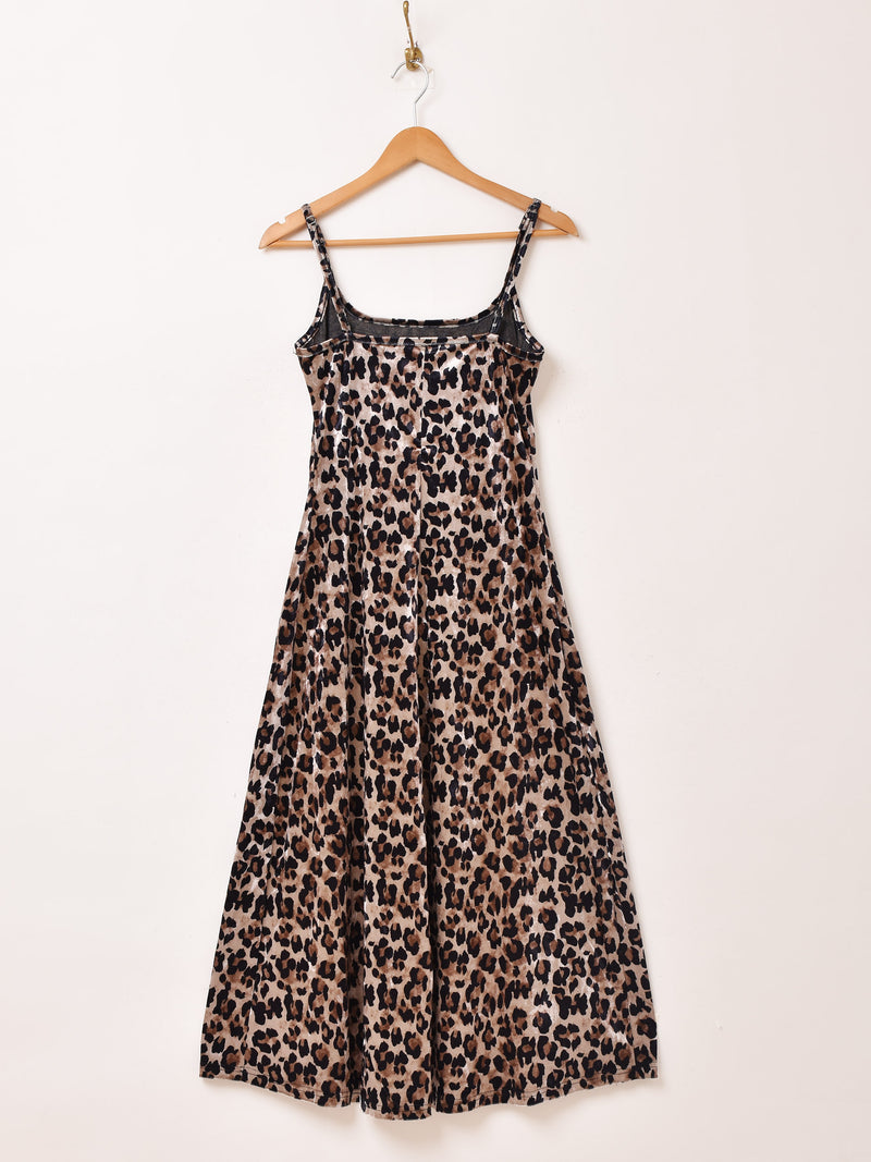 2色展開】Meridian レオパード柄 ベロアキャミソール ワンピース