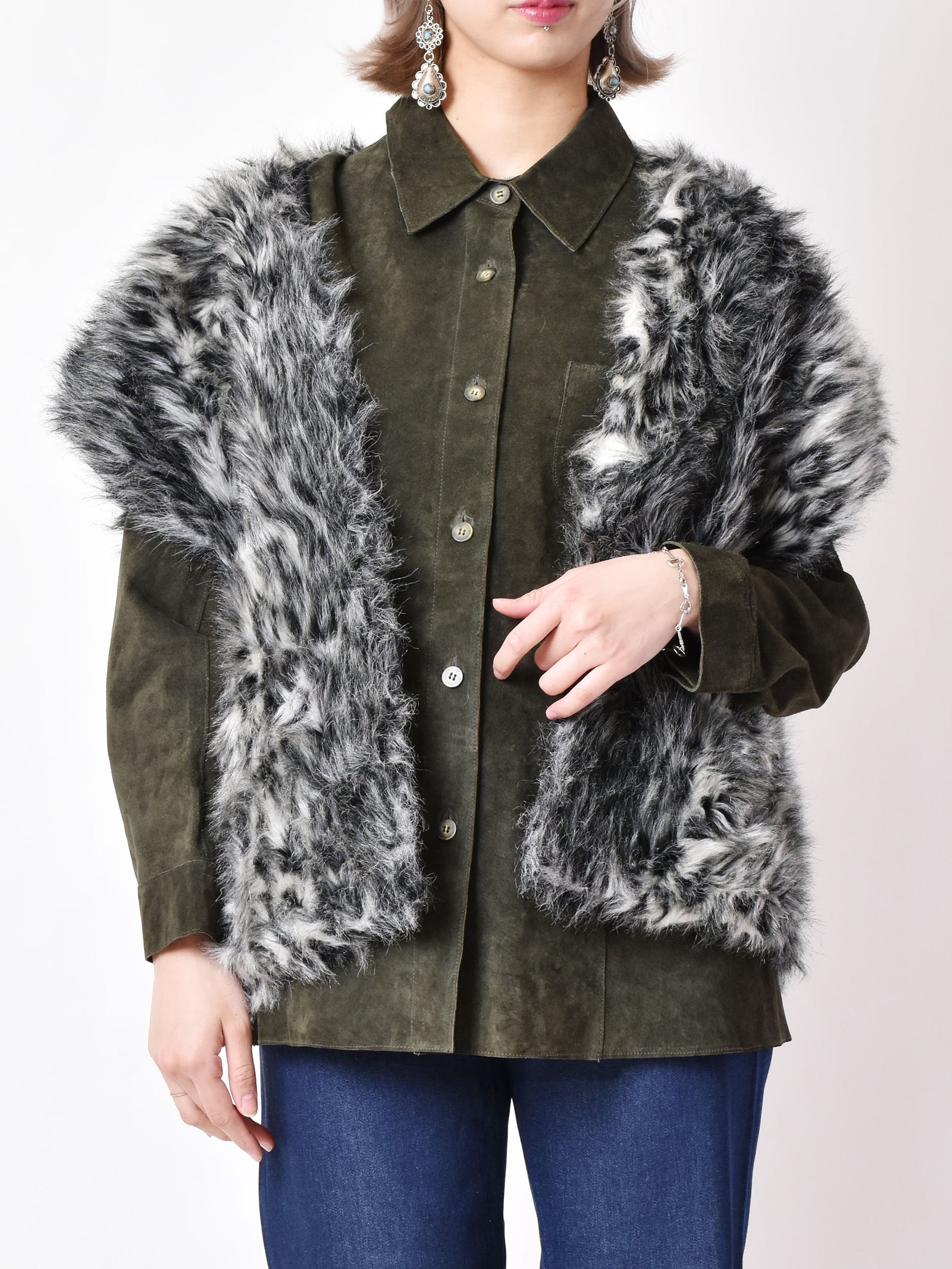 フェイクファー ベスト グレー系 – 古着屋Top of the Hillのネット通販