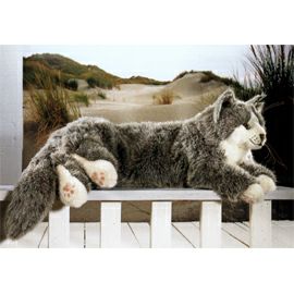 ケーセン Koesen ぬいぐるみ ねそべり猫(大)メインクーン グレー |木の