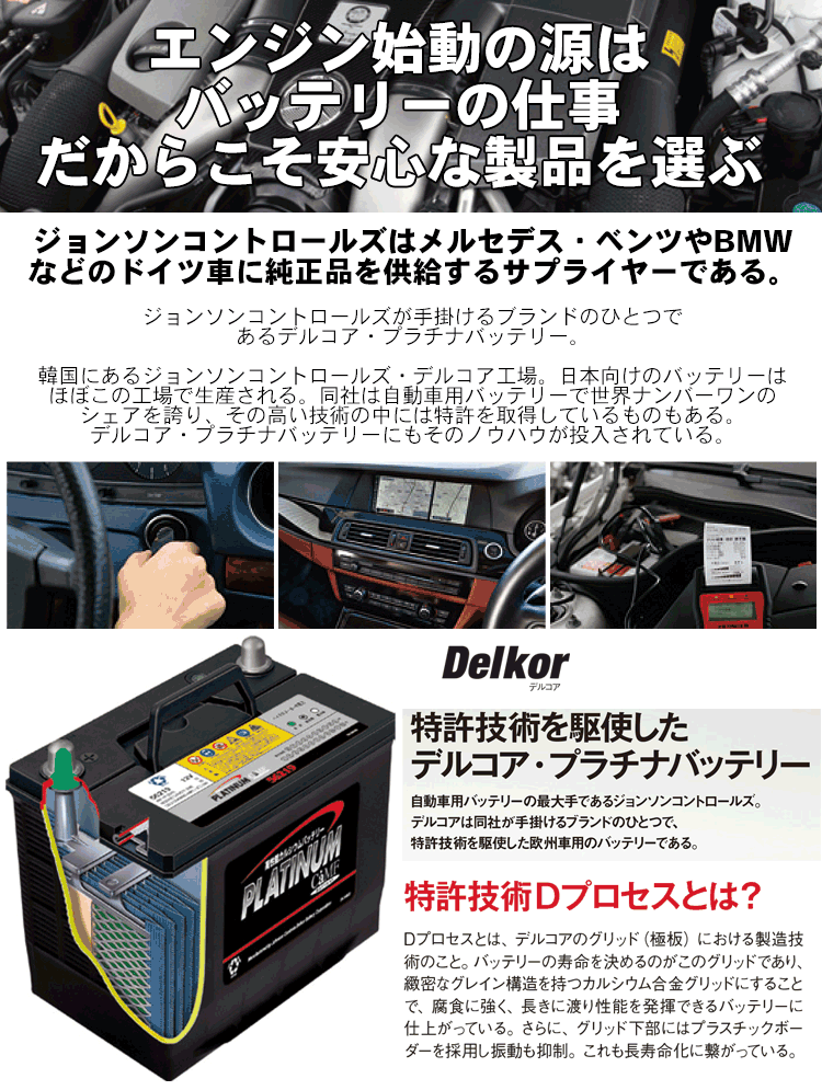 楽天市場】Delkor デルコア プラチナバッテリー D-57539/PL 輸入車用