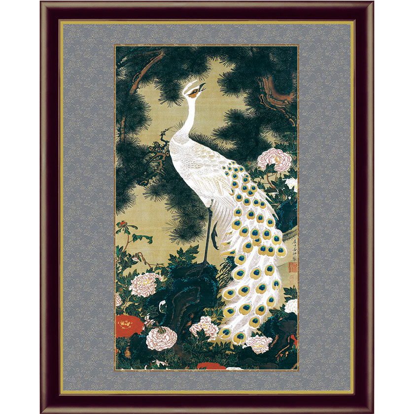 楽天市場】伊藤若冲 動植綵絵 老松孔雀図 額 美術品 インテリア