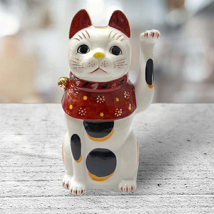 楽天市場】瀬戸焼 赤絵ブチ猫 中 左 赤 87323-579 招き猫 陶器