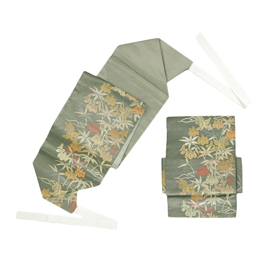 楽天市場】付け帯 袋帯 紋屋井関 綾綺織 緑 桐 花 金糸 二重太鼓 正絹