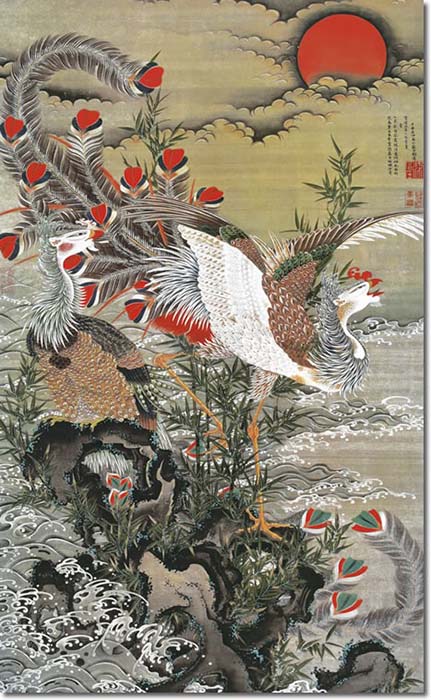 楽天市場】掛け軸 掛軸 伊藤若冲 （いとうじゃくちゅう）・旭日鳳凰図