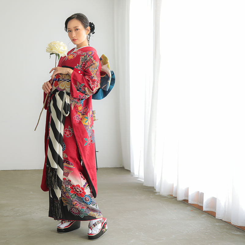 楽天市場】【成人式 振袖 レンタル】RS1362 正絹 赤 紅型風 花熨斗鴛鴦