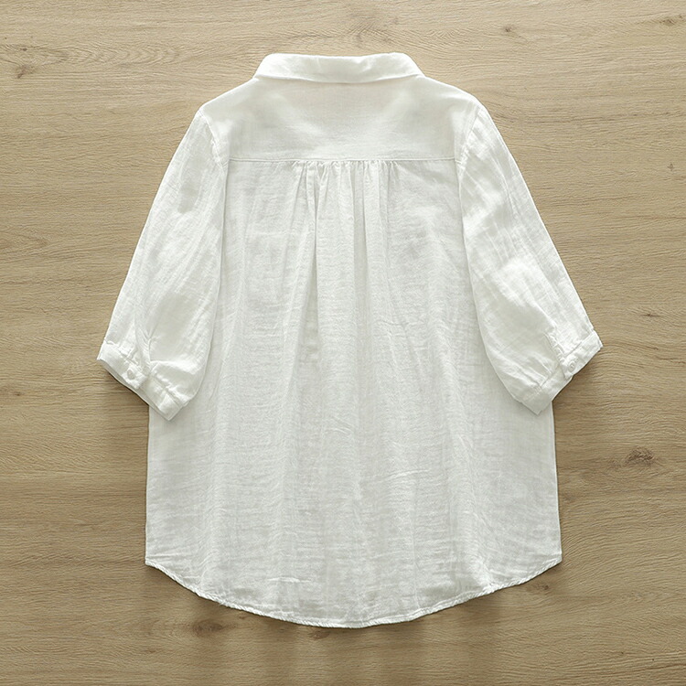 楽天市場】シャツ レディース 薄手 夏 綿 半袖 5分袖 ブラウス 白