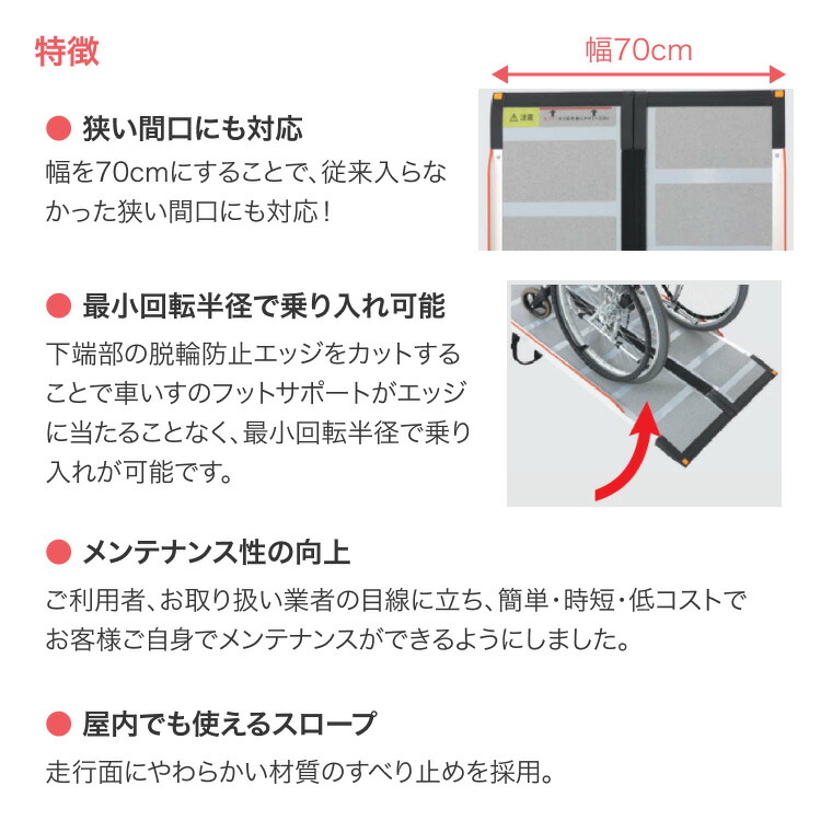 楽天市場】スロープ 車椅子 ケアスロープ 幅70cm×長さ175cm CS175 ケア
