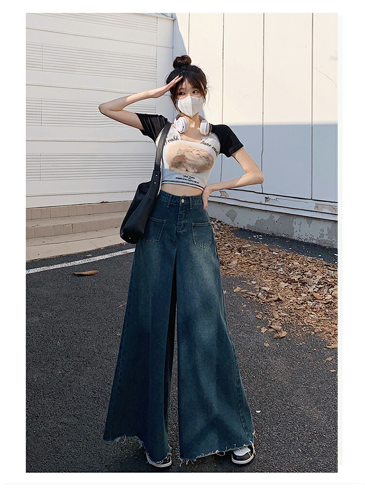 楽天市場】ワイドパンツ デニム レディース ガウチョパンツ 大きい