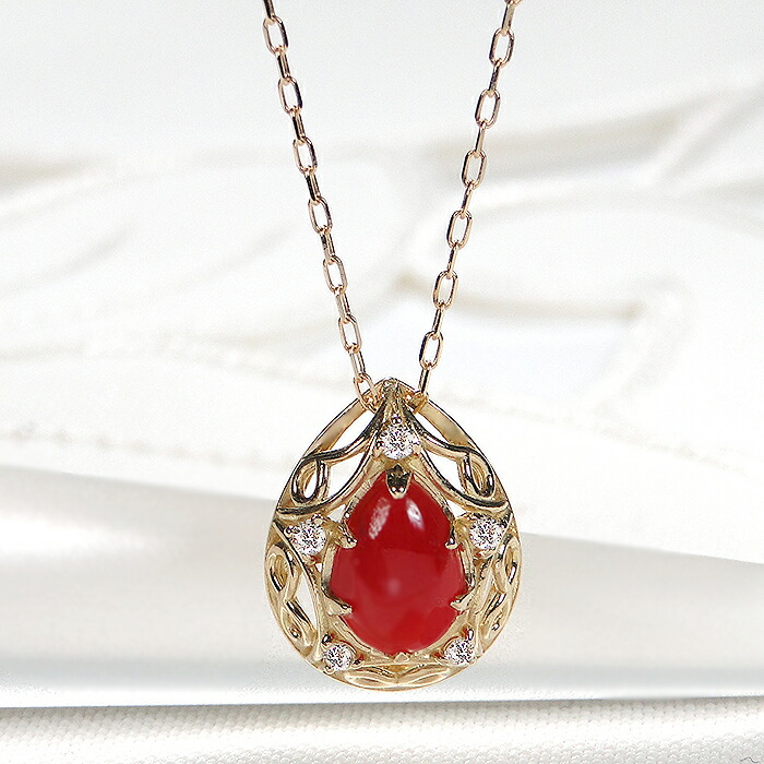 楽天市場】K18 天然 血赤珊瑚 ダイヤモンド ネックレス ペンダント 18