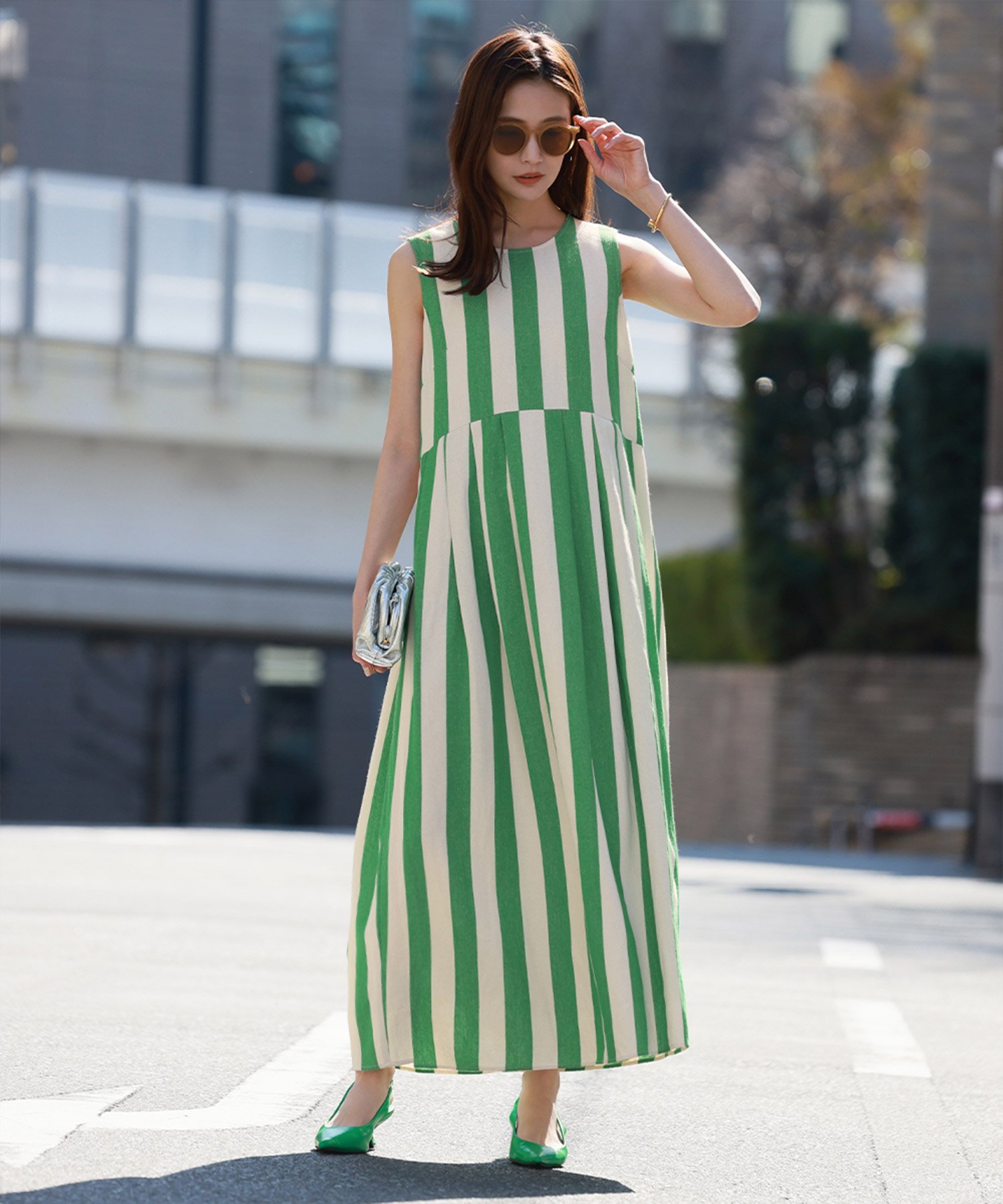 RIVER FIELD & Co.｜ストライプノースリーブロングワンピース