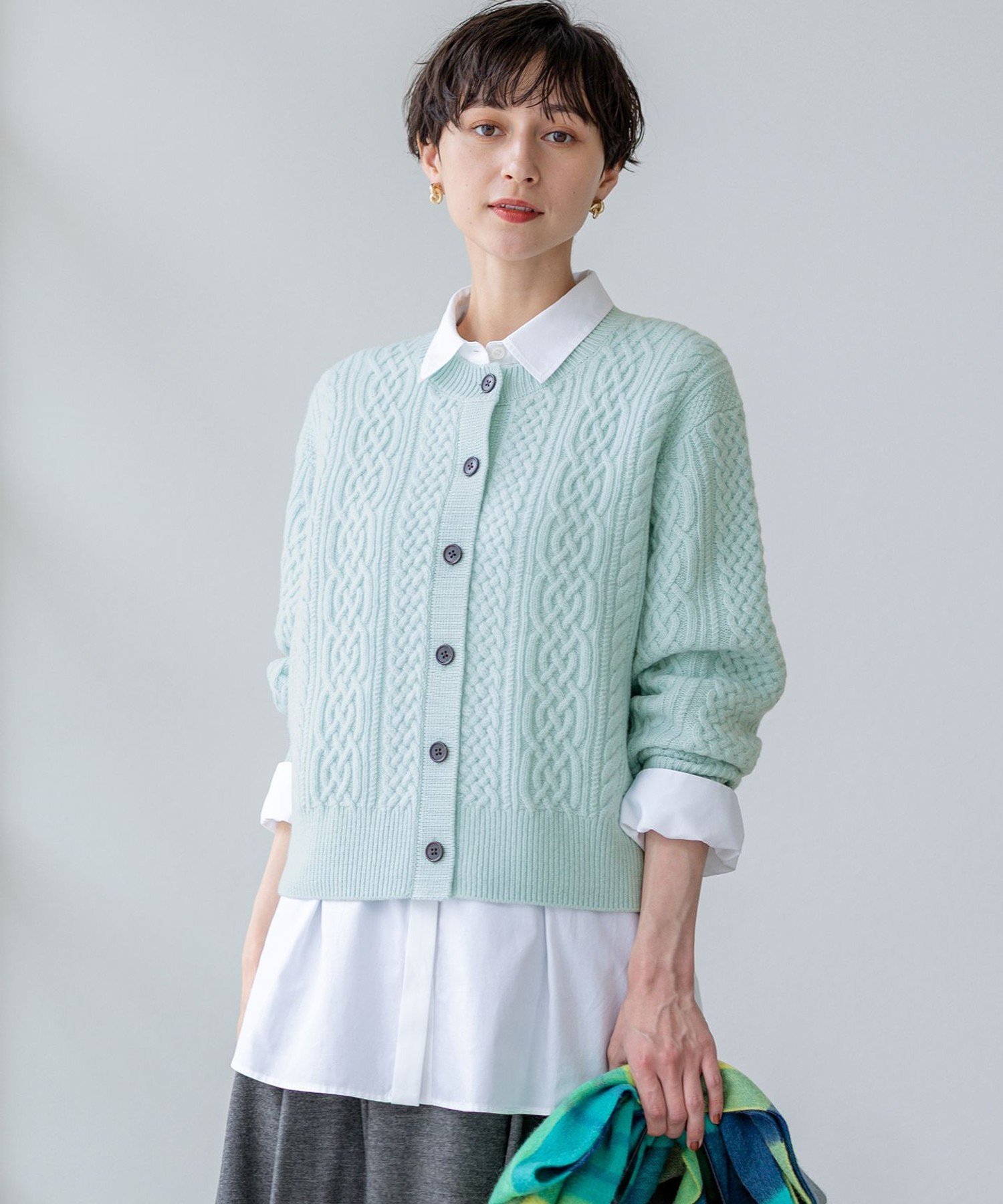 23区｜【洗える】カシミヤブレンド ケーブルニットカーディガン