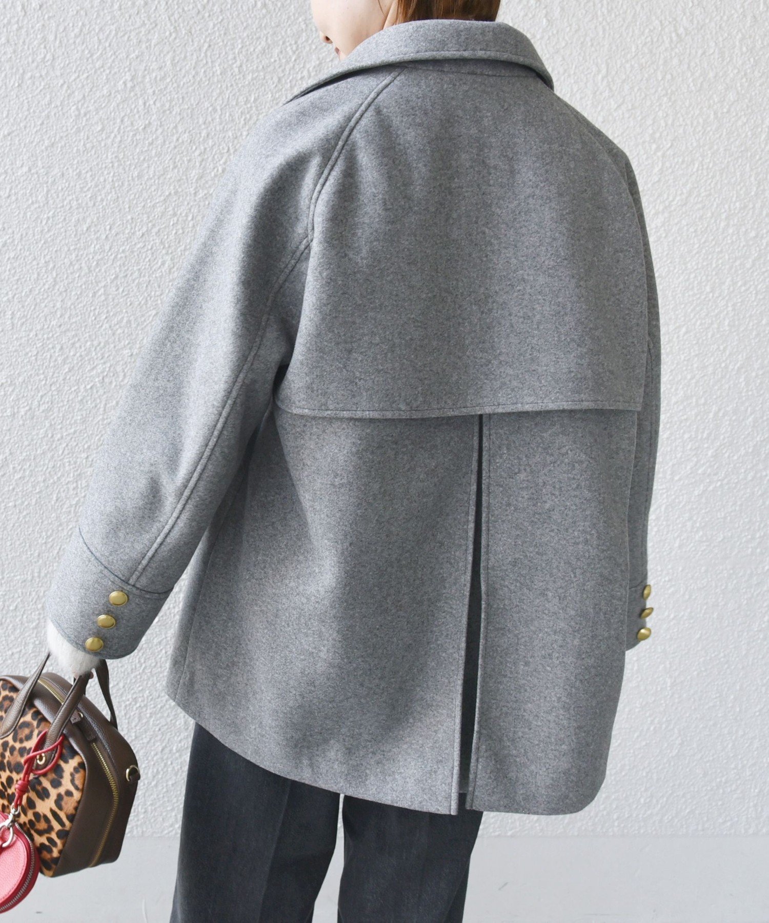 SHIPSウールライク ジャージーメルトン2WAY Pコート・ネイビーSサイズ シップス SHIPS * 〈手洗い可能〉ウール ライク ジャージー メルトン