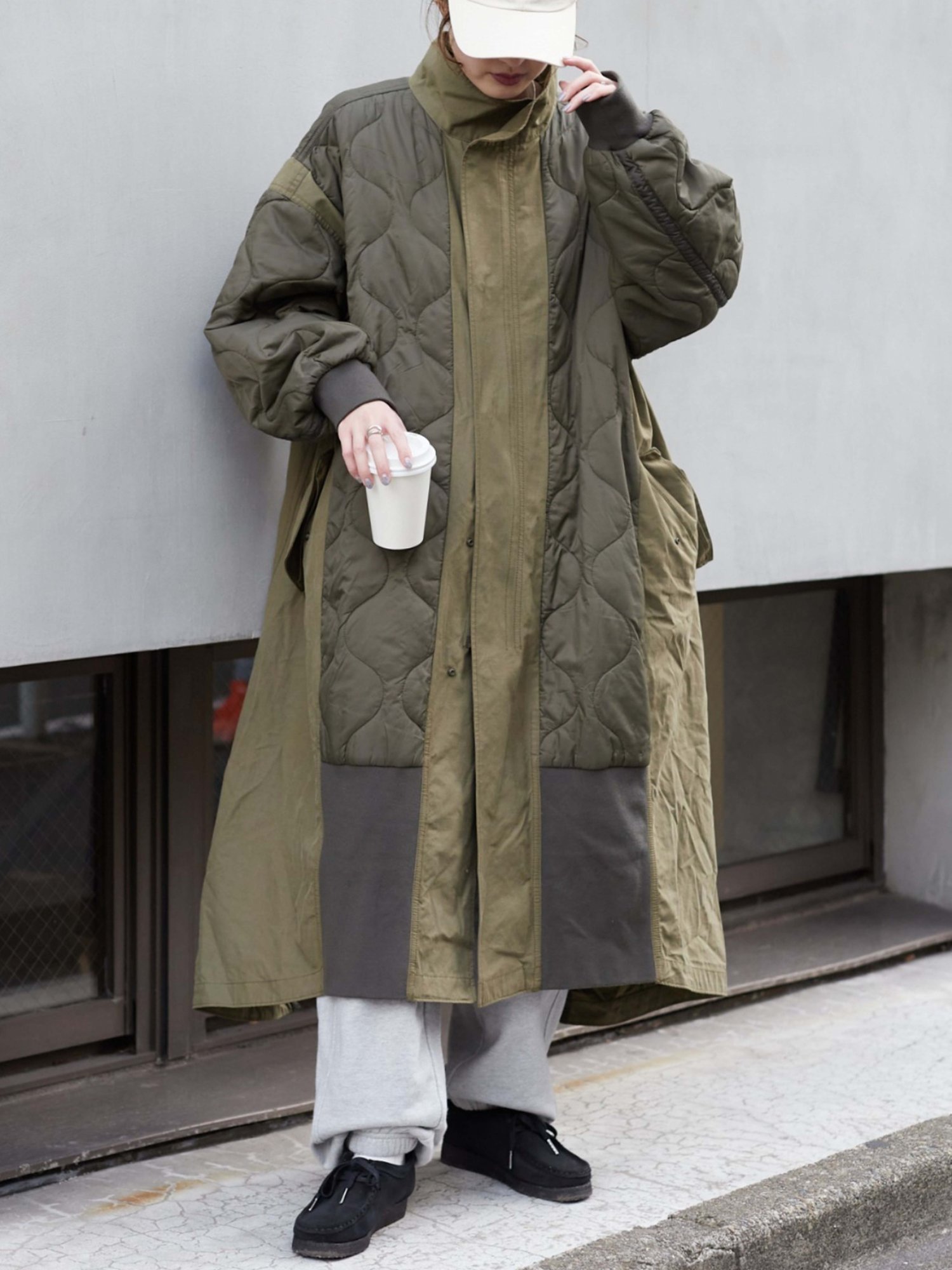 etsinta エシンタ切替マキシミリタリーコートカーキ