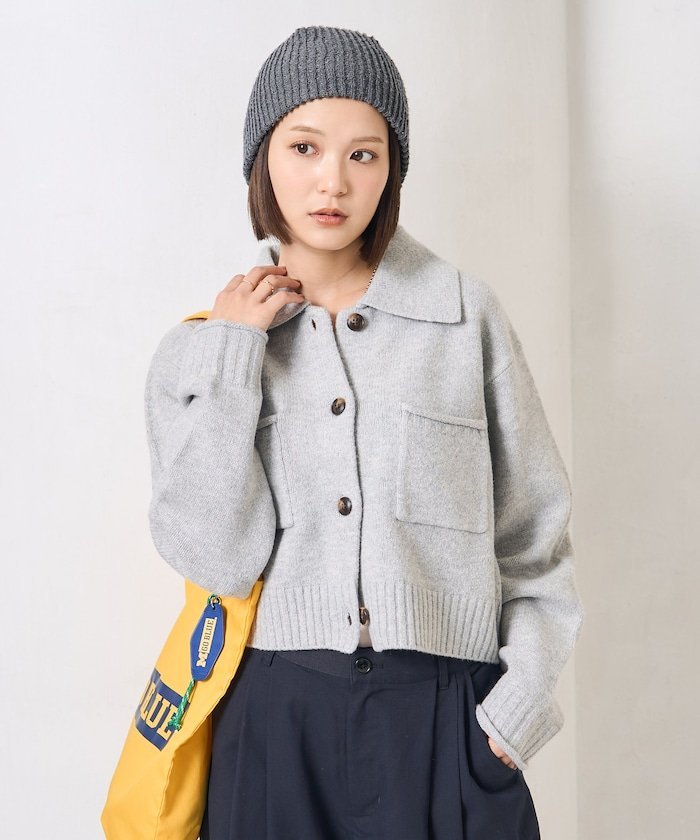 FREAK'S STORE｜襟付き ポケットショートニットカーディガン