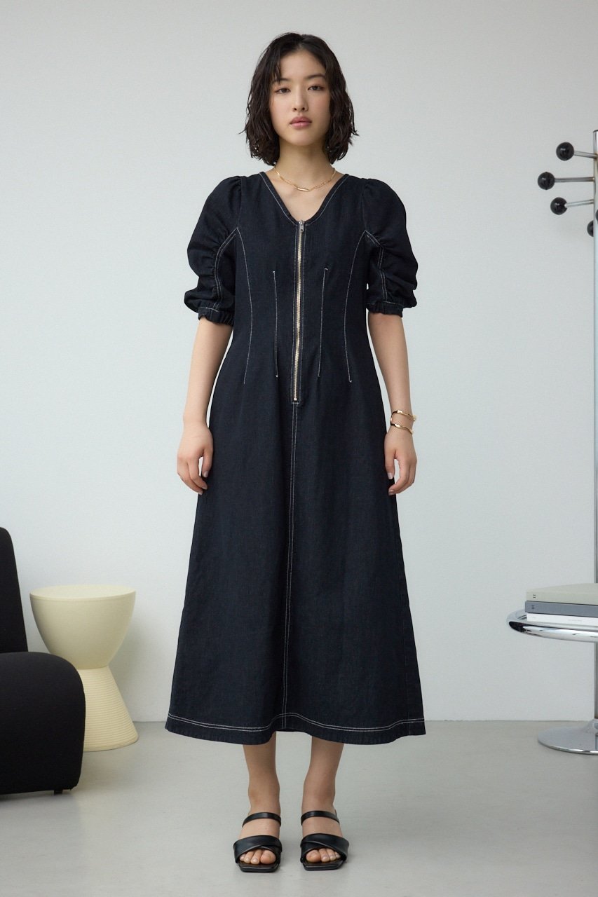 AZUL by moussy｜フロントジップ半袖デニムワンピース | Rakuten