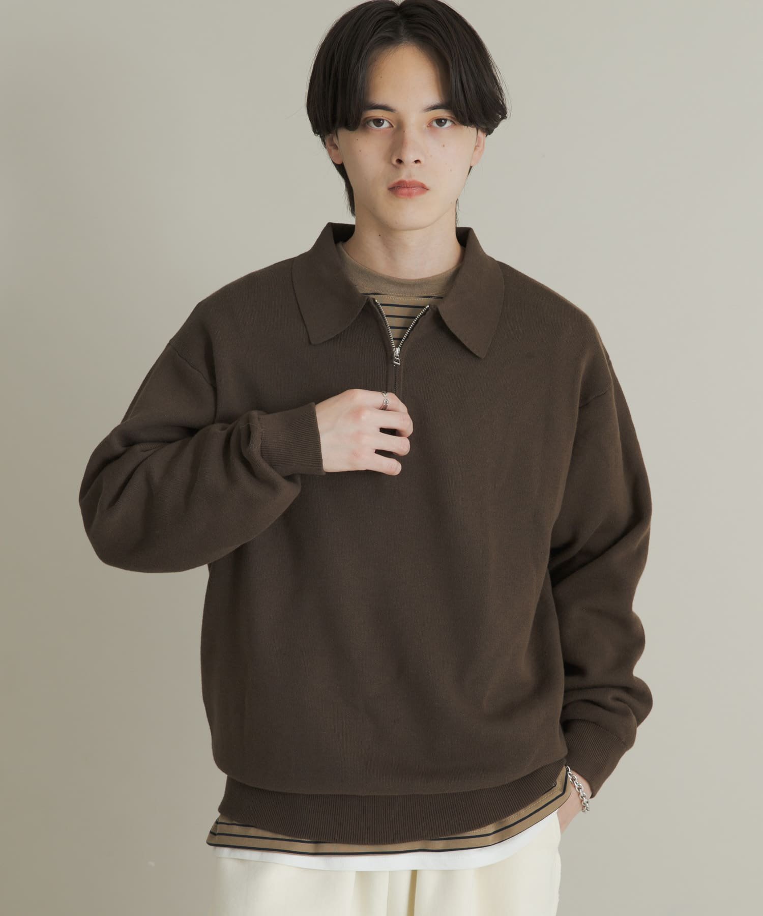 SENSE OF PLACE｜『ユニセックス』スウェットライクハーフジップニット