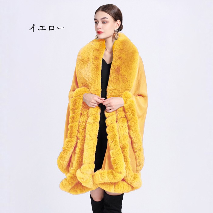 楽天市場】16カラー ケープコートファー付き ポンチョコート ファー