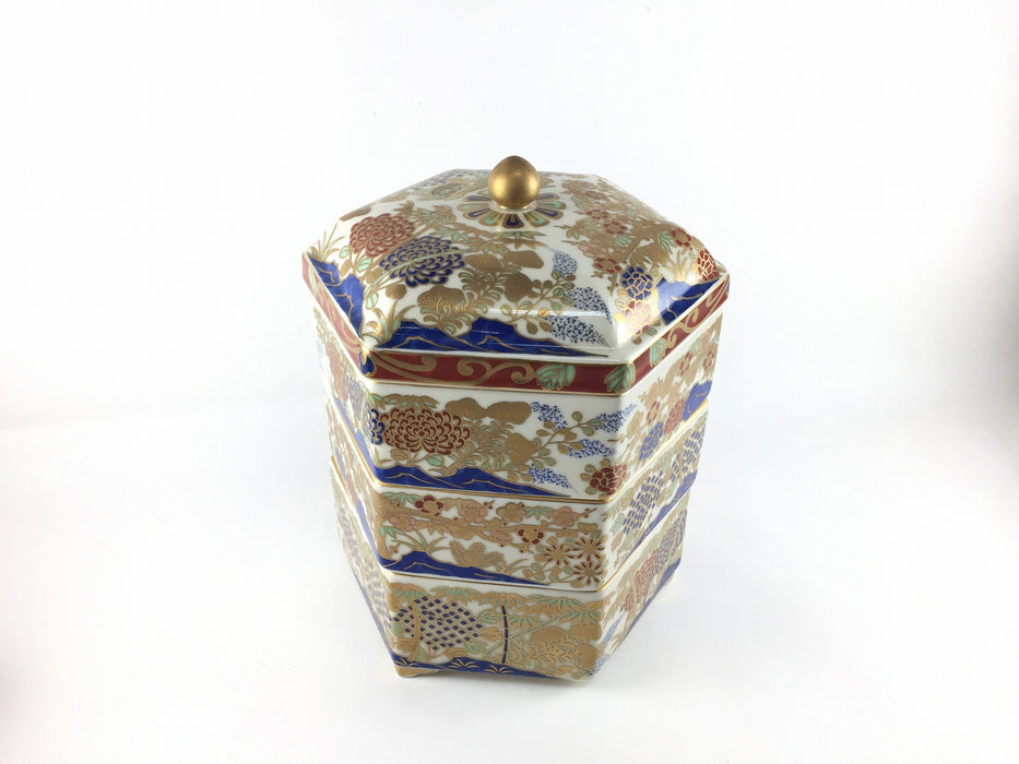 SALE】【お節/お重/お正月】六角三段重(京薩摩写し) 有田焼 — 佐賀有田