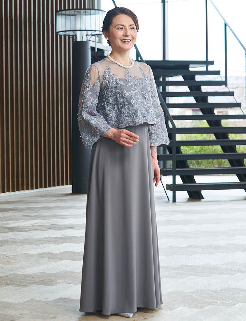 結婚式 母親ドレス グレーレース・マザーズドレス レース8分袖 MD0229
