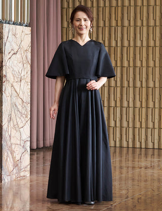 結婚式 母親ドレス ブラック・マザーズドレス タフタAライン MD0510-BK