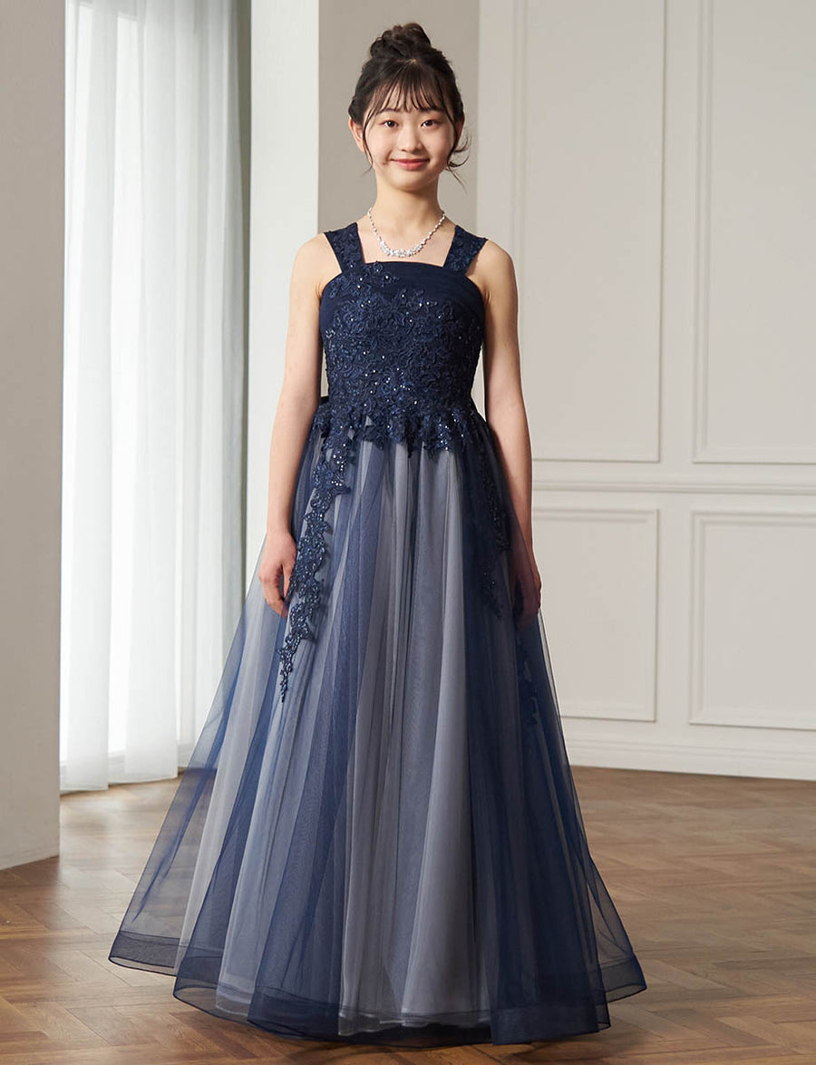 レース×チュール ジュニアロングドレス ダークネイビー・TWJ9508-DNY