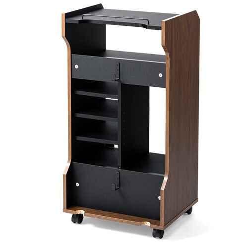 ゲーム機収納ラック ガラス扉 可動棚×3枚 キャスター付き 木目ブラウン